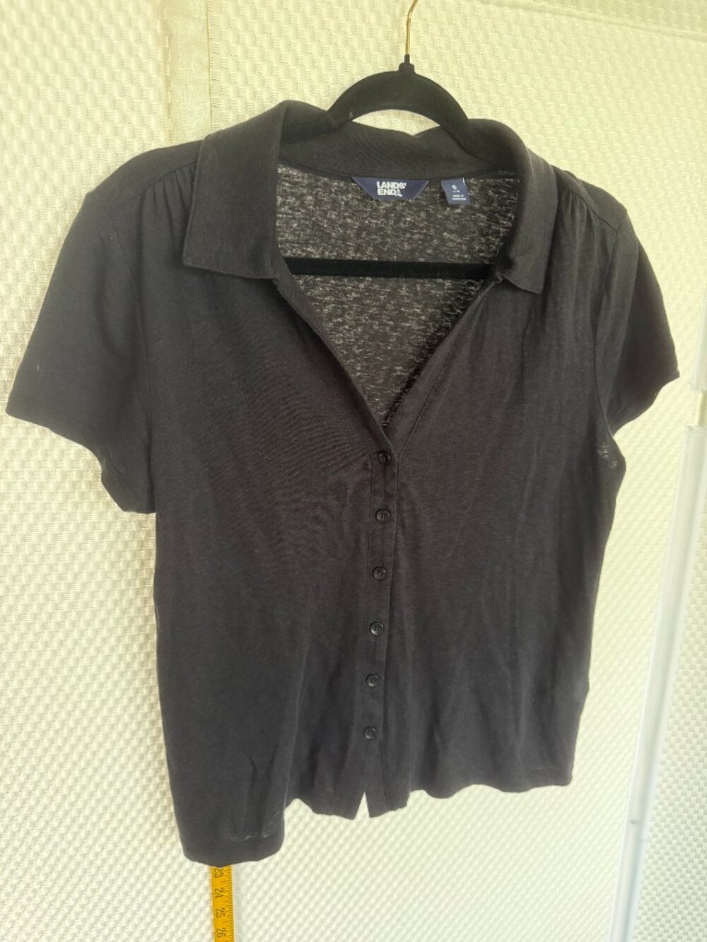 LANDS END LINEN BLEND KNIT COLLARED TOP
